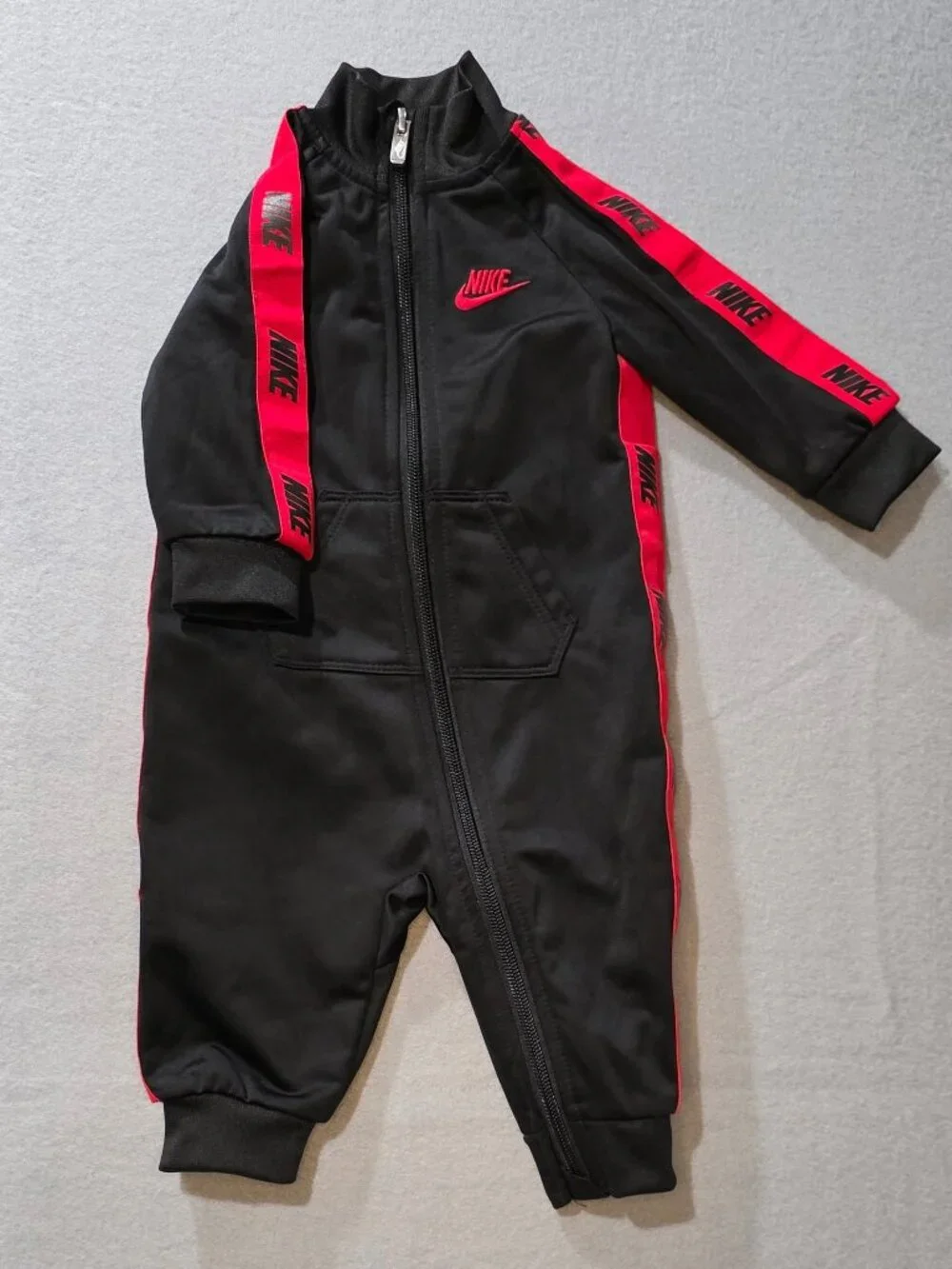 Nike Infant Jumpsuit 6M Black with Red Nike Logo Tape